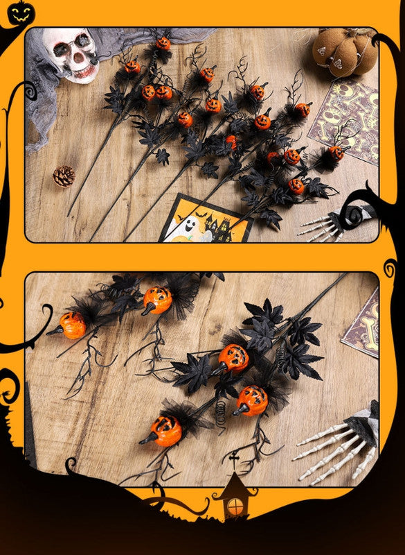 Halloween Black Twig & Pumpkin Stems (2-Pack) - Artificial Floral Picks for Spooky Arrangements 4