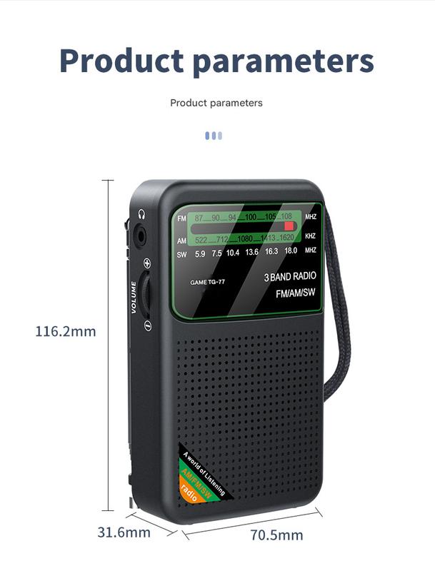 Black JOC TG-77 Multi-Band Rechargeable Radio for Seniors - Automatic Channel Search, FM/AM/SW Bands 6