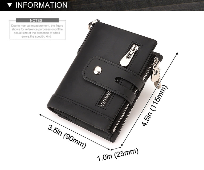 Black Genuine Leather Men's RFID Blocking Wallet - High Capacity Trifold with Zipper Coin Pocket 4