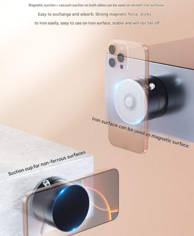 Black Multi-Functional Vacuum Suction Cup Stand - Foldable, Extendable Kitchen Lazy Person's Dual-Sided Magnetic Phone Holder 5