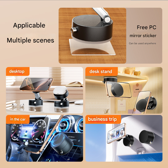 Pink Multi-Functional Vacuum Suction Cup Stand - Foldable, Extendable Kitchen Lazy Person's Dual-Sided Magnetic Phone Holder 3