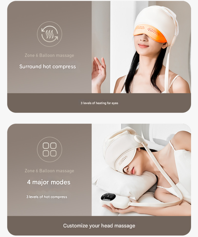 Capless Version Electric Head Massage Hat with Inflatable Airbags - 6-Zone Scalp Therapy for Relaxation and Sleep Aid 4