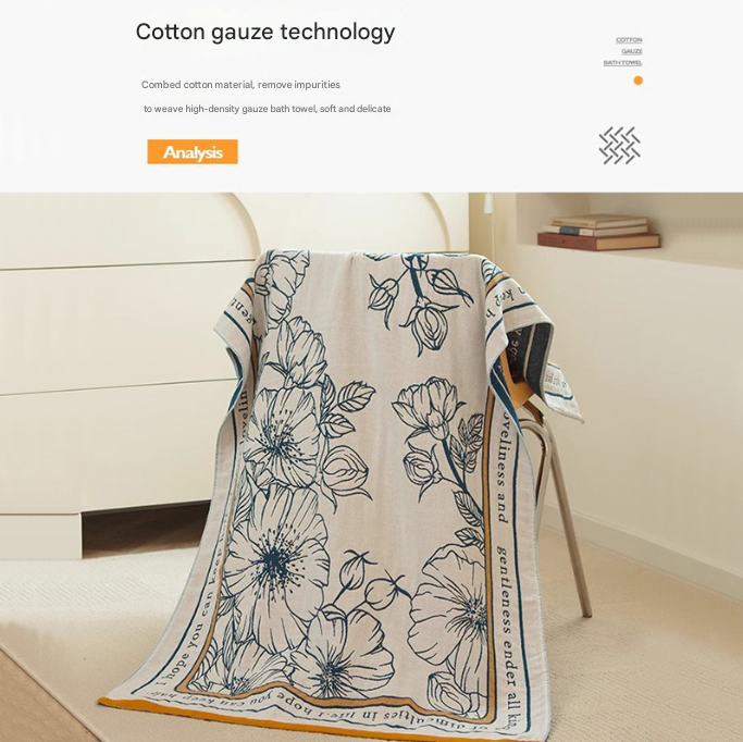 Lily 40S Pure Cotton Gauze Bath Towel - Extra Large, Thick, Soft, and Highly Absorbent for Adults
