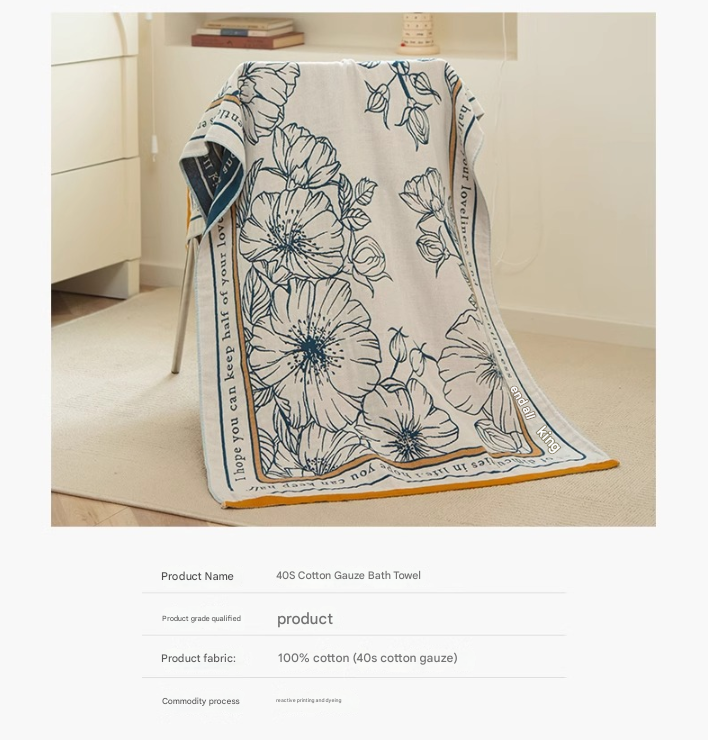 Among the flower fields 40S Pure Cotton Gauze Bath Towel - Extra Large, Thick, Soft, and Highly Absorbent for Adults 7