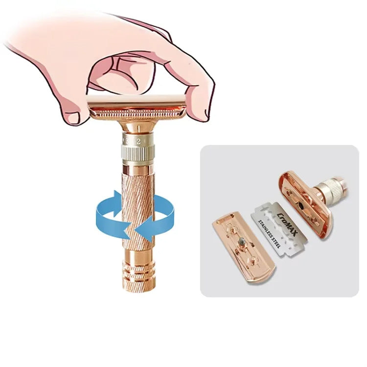 Rose gold Premium Adjustable Double Edge Safety Razor Kit - 8-Setting Precision Shave with Stand & 5 Blades 4