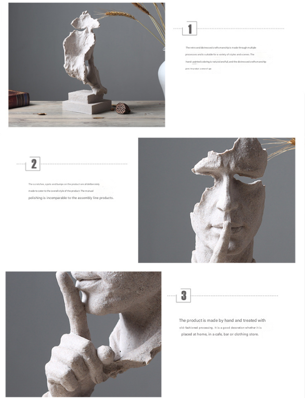 Silver Modern 'Silence is Golden' Abstract Sculpture - Nordic Resin Art Statue for Office & Living Room Decor 3