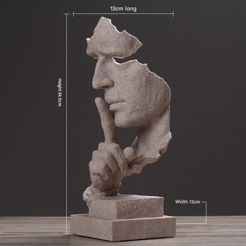 Sandstone color Modern 'Silence is Golden' Abstract Sculpture - Nordic Resin Art Statue for Office & Living Room Decor