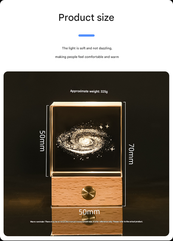 Milky Way Luminous 3D Crystal Cube Night Light - Laser Engraved Artwork with Solid Wood Base 4