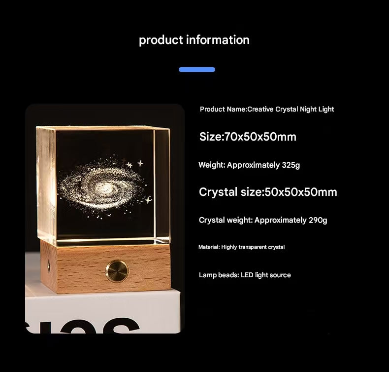 Saturn Luminous 3D Crystal Cube Night Light - Laser Engraved Artwork with Solid Wood Base 8