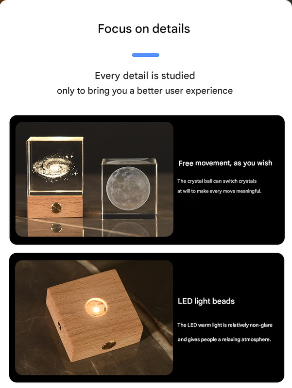 Constellation Luminous 3D Crystal Cube Night Light - Laser Engraved Artwork with Solid Wood Base 6