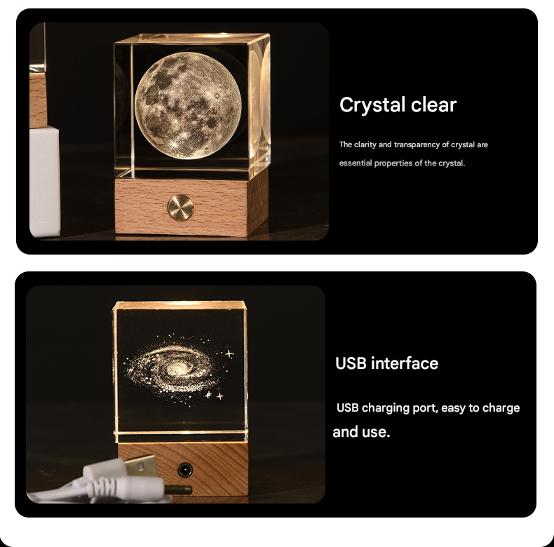 The Big Dipper Luminous 3D Crystal Cube Night Light - Laser Engraved Artwork with Solid Wood Base 7