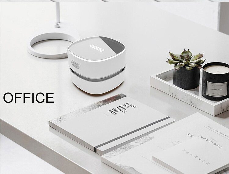White Rechargeable Cordless Mini Desktop Vacuum - Portable Handheld Cleaner for Desk, Keyboard, Crumb & Dust 4