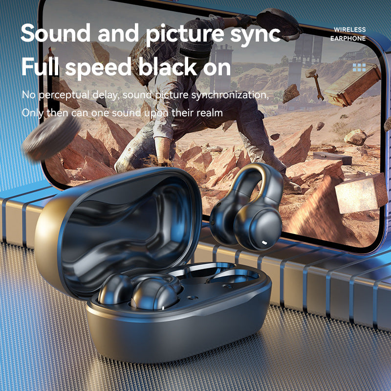 Black Open-Ear Ear-Clip Wireless Earbuds, Bluetooth 5.3 Headphones with LED Digital Display, Hi-Fi Stereo Sound & HD Mic for Sports and Calls 4