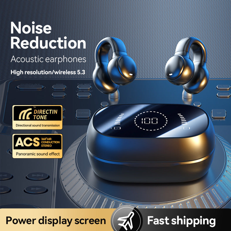 White Open-Ear Ear-Clip Wireless Earbuds, Bluetooth 5.3 Headphones with LED Digital Display, Hi-Fi Stereo Sound & HD Mic for Sports and Calls 3