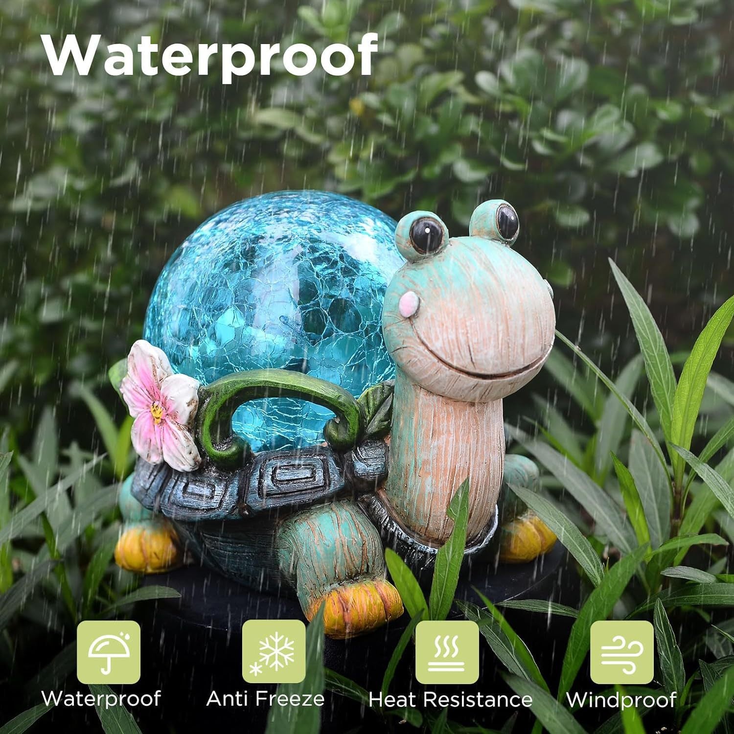 Rabbit and Butterfly Charming Solar-Powered Animal Garden Statue - Waterproof Resin Figurine with Glowing LED Accents 3