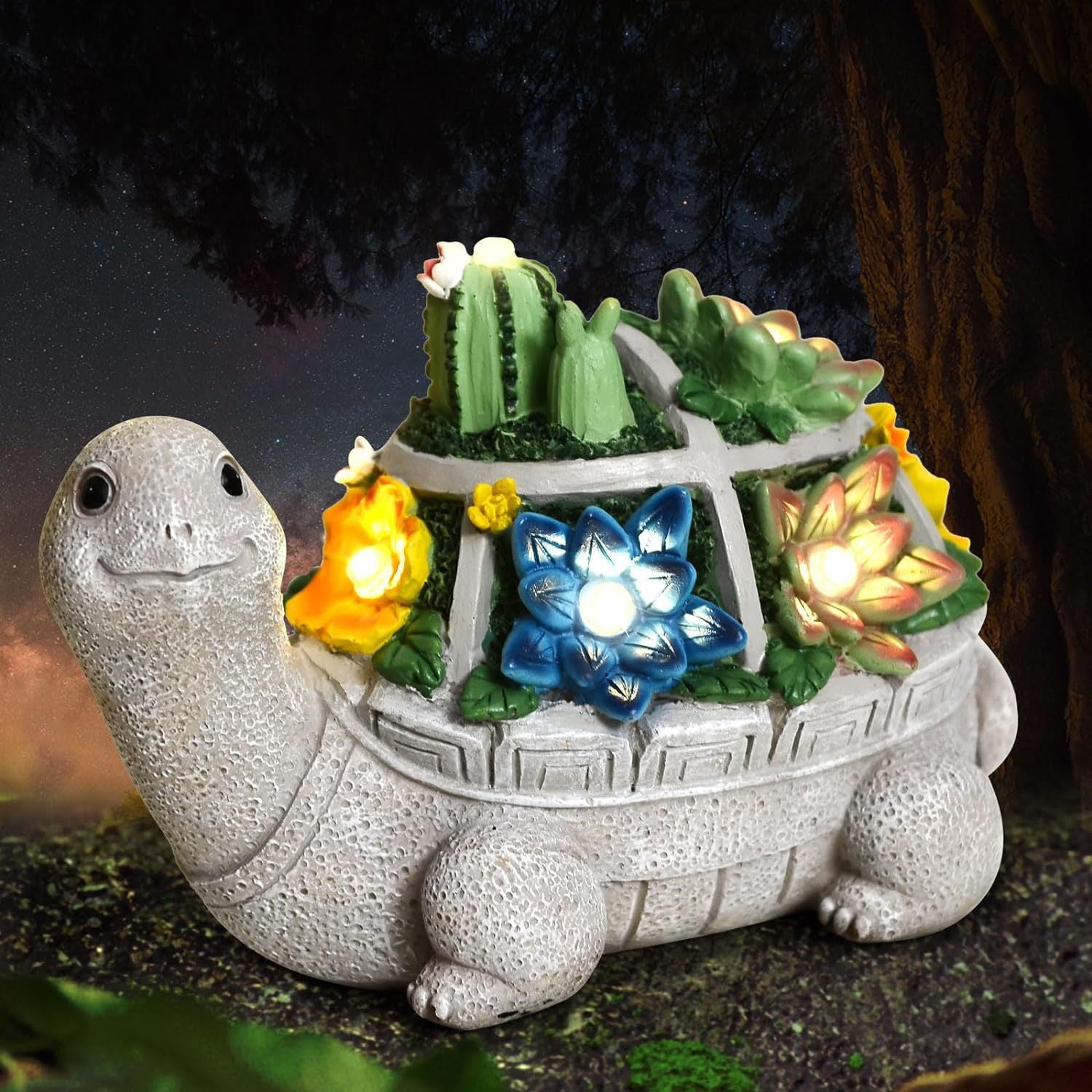 Cactus turtle Charming Solar-Powered Animal Garden Statue - Waterproof Resin Figurine with Glowing LED Accents