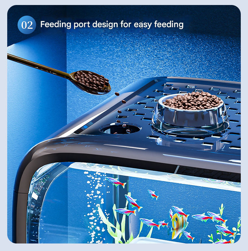 Brown  Modern Desktop Aquarium & Turtle Tank - Panoramic Viewing Fish Tank with Basking Platform & Lid 4