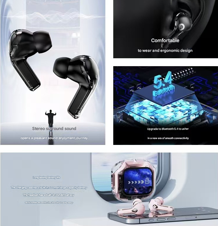 Blue Smart TWS Earbuds with Full-Color LCD Touchscreen Case - Bluetooth 5.4, HiFi Stereo & ENC Noise Cancelling 3