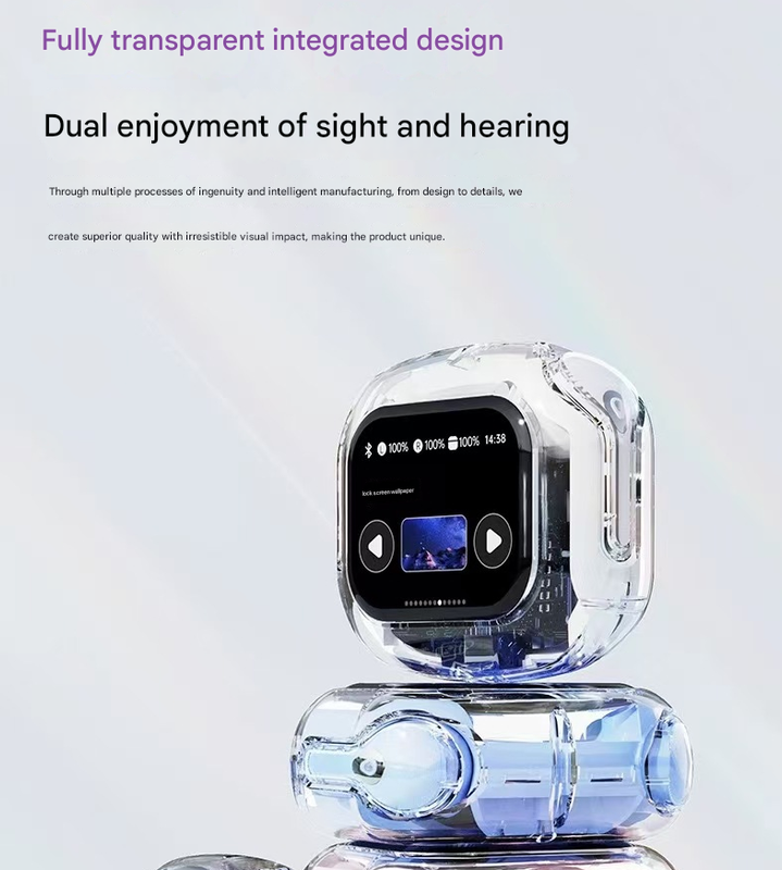 Blue Smart TWS Earbuds with Full-Color LCD Touchscreen Case - Bluetooth 5.4, HiFi Stereo & ENC Noise Cancelling 9
