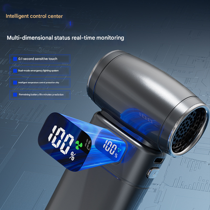 Silver Portable High-Speed Turbo Fan & Air Duster - 130,000 RPM Brushless Motor, Rechargeable Blower 3