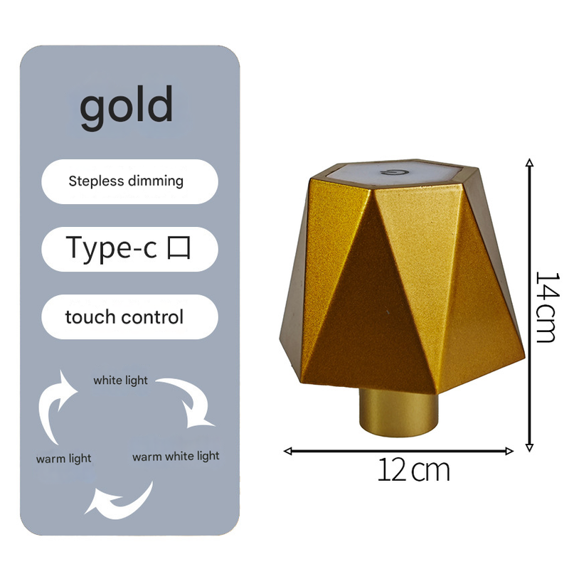Triangular gold Cordless LED Bottle Lamp - Rechargeable Touch-Control Table Light with 3 Color Modes for Bar & Home Decor