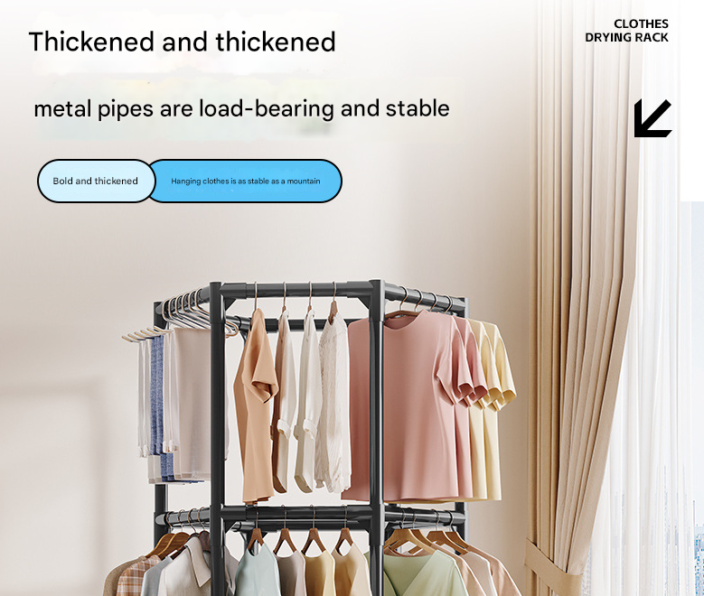 Black double layer  360° Rotating Portable Garment Rack - Heavy Duty Rolling Clothes Stand with Wheels for Bedroom & Laundry 3