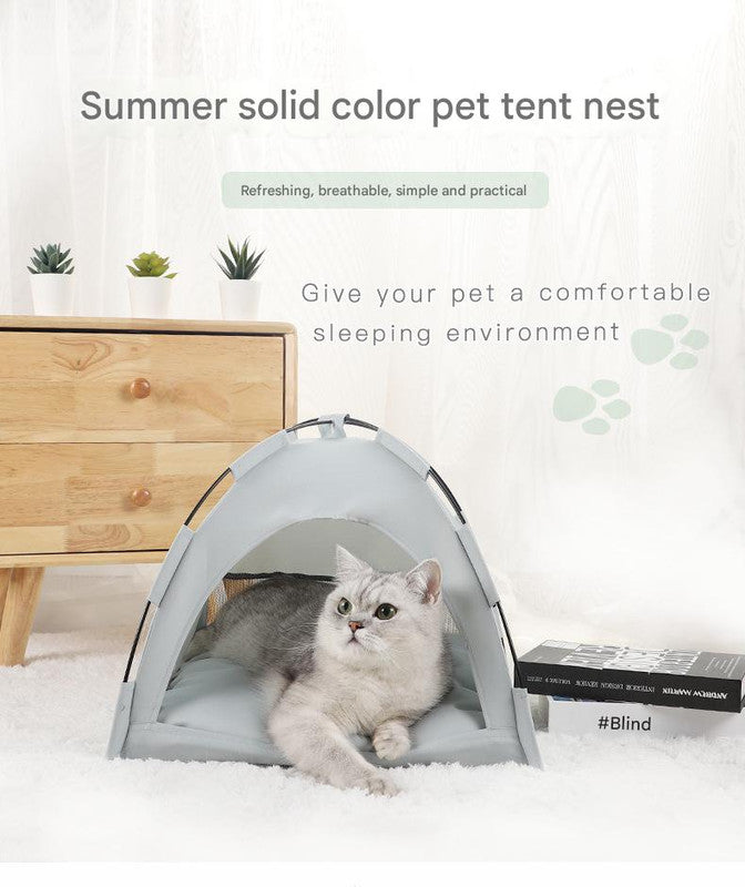 Green Premium Portable Pet Tent Bed with Cooling Mat - Breathable Foldable Outdoor Indoor Cat Dog House Shelter for Summer(Size: S) 4