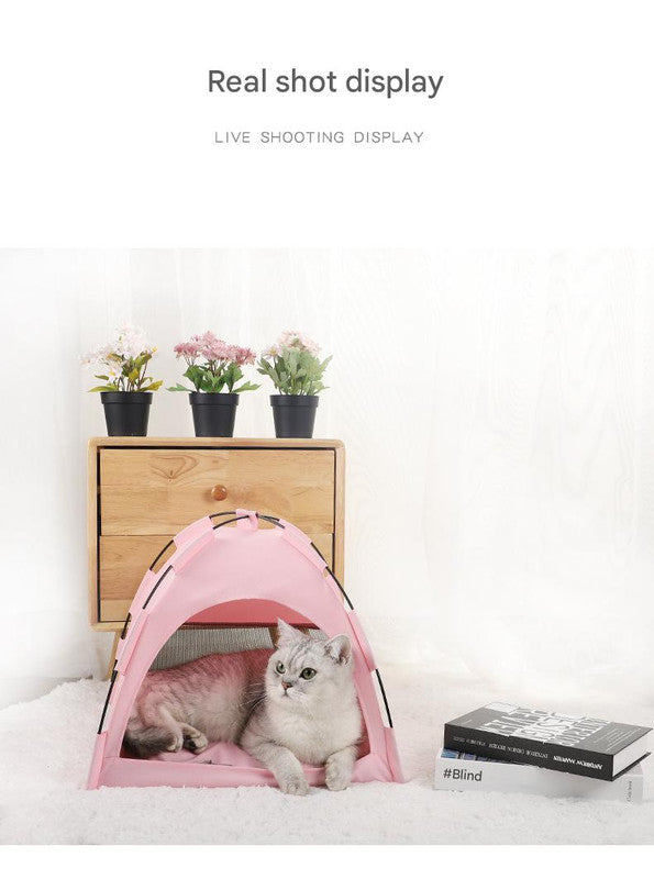 Green Premium Portable Pet Tent Bed with Cooling Mat - Breathable Foldable Outdoor Indoor Cat Dog House Shelter for Summer(Size: L) 8