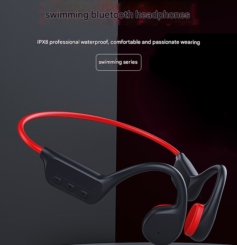 Black and red IPX8 Waterproof Swimming Headphones - Bone Conduction with 32GB MP3 Player 4
