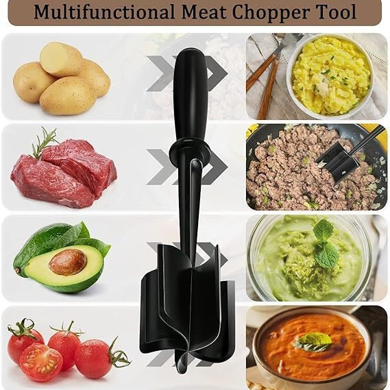 3-pieces Black Premium Heat Resistant Meat Chopper - Ground Meat Masher Utensil for Hamburger & Non-Stick Pans 3