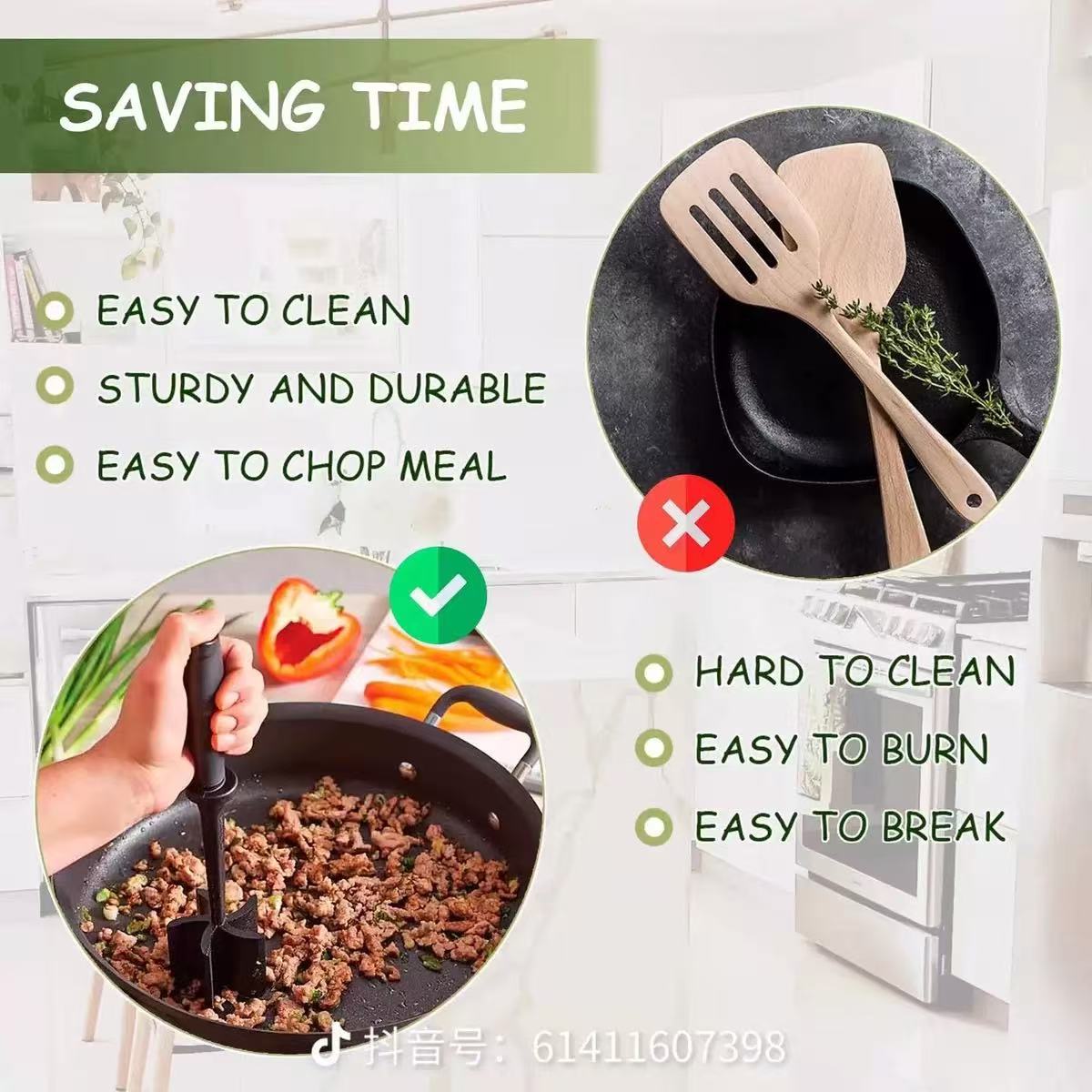 3-pieces Red Premium Heat Resistant Meat Chopper - Ground Meat Masher Utensil for Hamburger & Non-Stick Pans 3