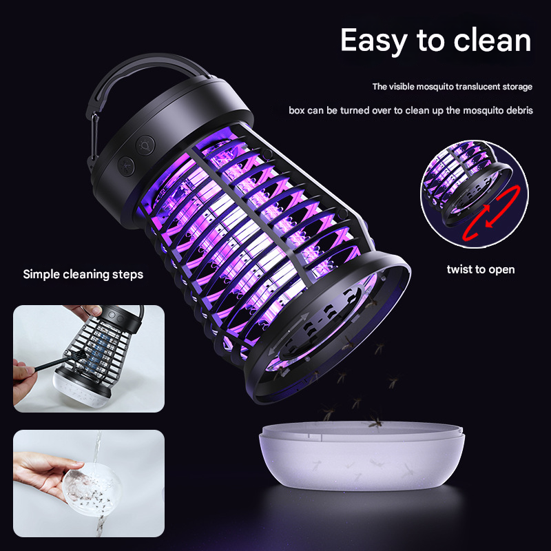 Black Rechargeable 3-in-1 Bug Zapper Lantern - Portable UV Mosquito Killer with Camping Light & SOS Mode 4