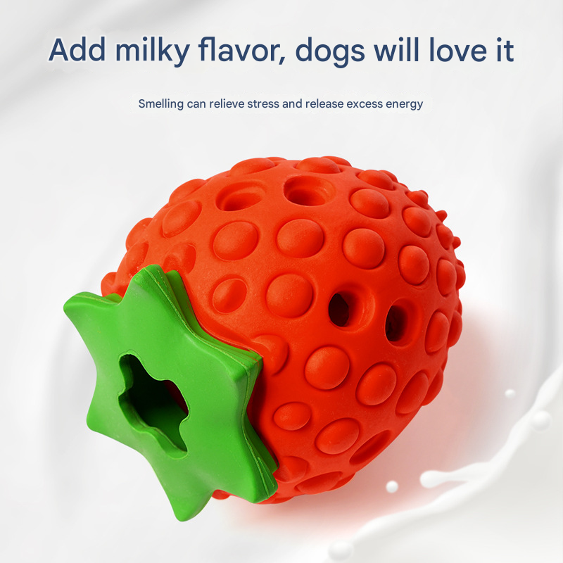 Red Durable Strawberry Treat Dispensing Dog Toy - Interactive Slow Feeder & Dental Chew(Trumpet) 3