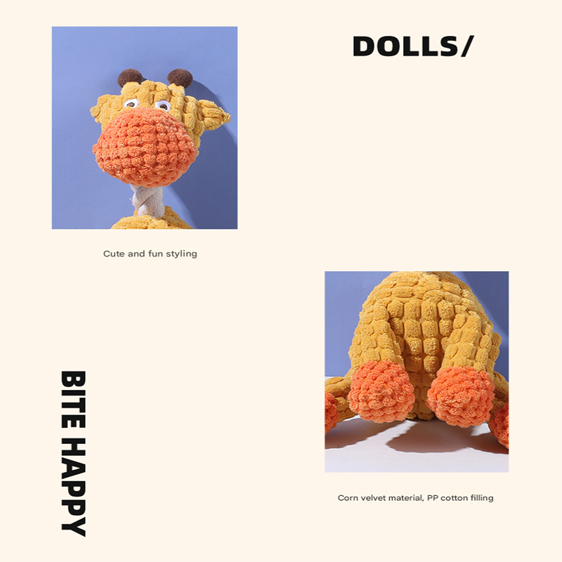 Giraffe Cuddly Corduroy Squeaky Animal Toy - Interactive Plush Chew for Dogs 3