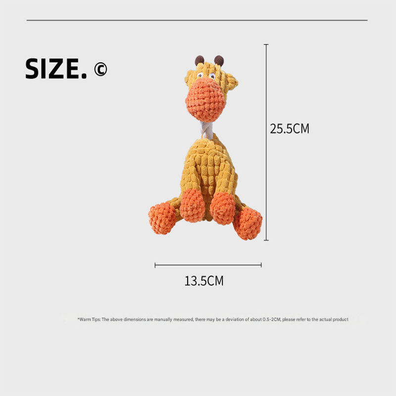 Giraffe Cuddly Corduroy Squeaky Animal Toy - Interactive Plush Chew for Dogs 4