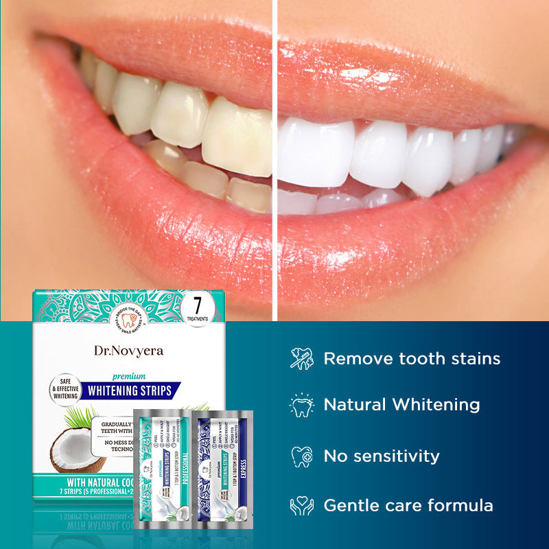 Dr. Novyera Premium Whitening Strips - Coconut Oil Infused for Effective Tooth Stain Removal & Gentle Care - 7 Treatments (5 Professional + 2 Express) 4
