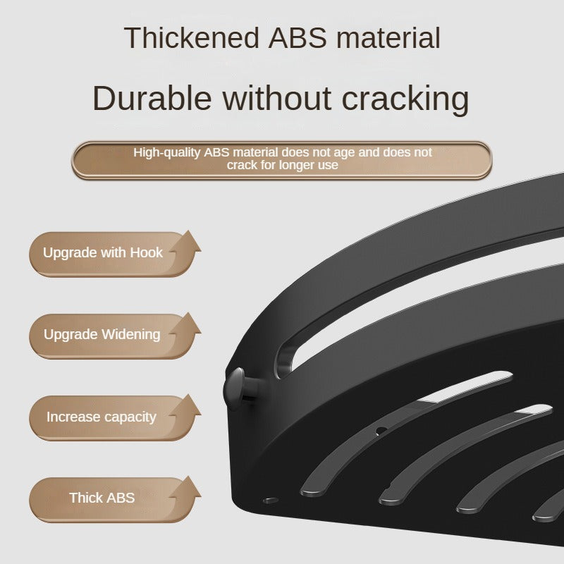 Elegant black Premium No-Drill Corner Shower Caddy - Thickened ABS Bathroom Storage Shelf with Hooks, Quick Wall Mount Organiser 3