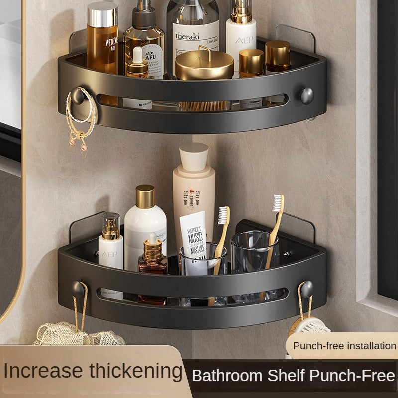 Three layers of elegant black Premium No-Drill Corner Shower Caddy - Thickened ABS Bathroom Storage Shelf with Hooks, Quick Wall Mount Organiser 4