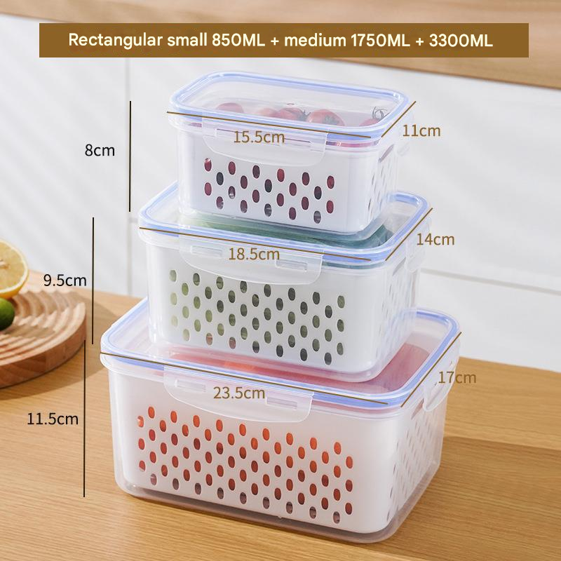 Blue Food-Grade Refrigerator Storage Container Set – Ventilated, Leak-Proof & Microwave-Safe Produce Keeper for Fruits, Vegetables & Meat (3-Piece Set)