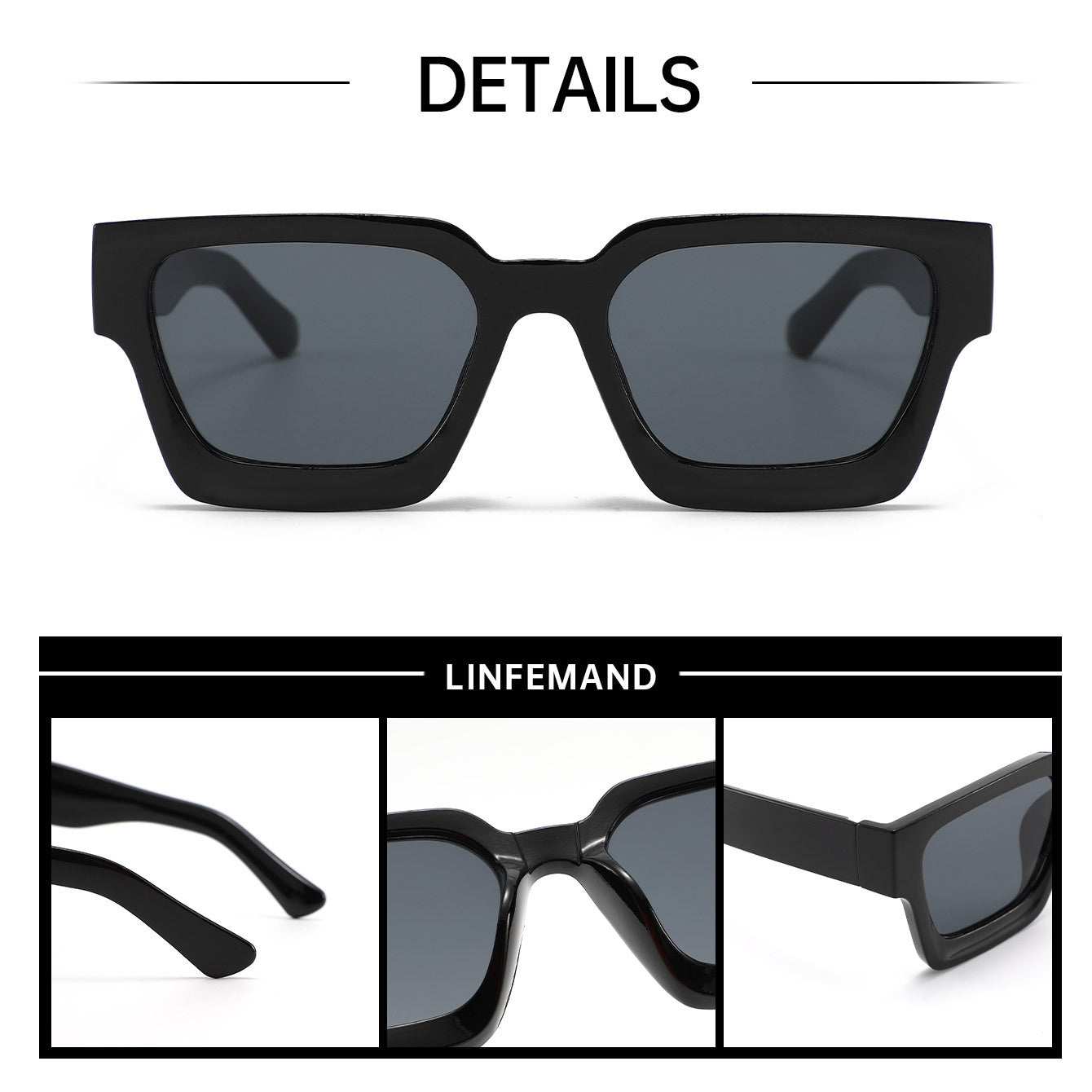 Gray frame gray sheet Classic Square Frame Sunglasses - Unisex UV400 Protection, Lightweight & Face-Slimming Design - High Definition Vision Eyewear 3