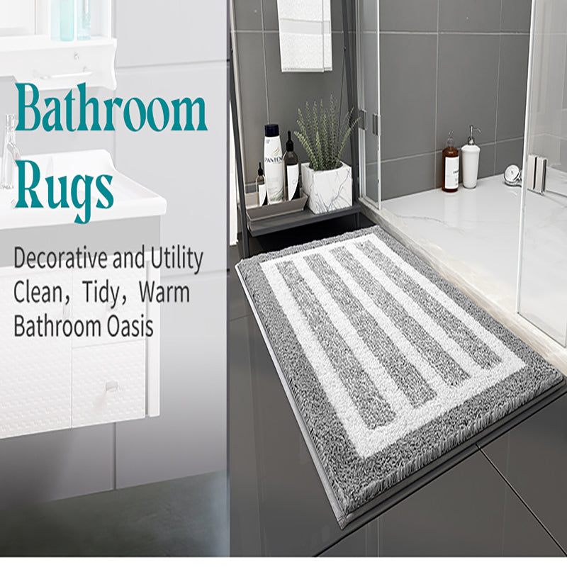 Grey Plush Striped Bath Mat - Ultra Soft, Absorbent & Non-Slip Bathroom Rug for Shower and Tub 4