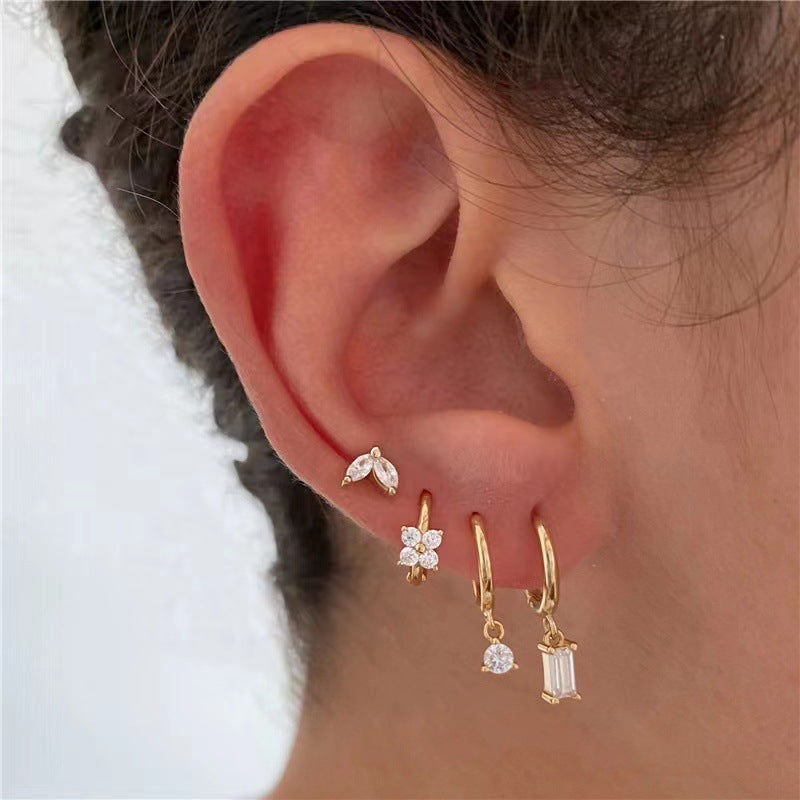 Three-piece set Gold Delicate CZ Earring Stacking Set - Huggie Hoops & Studs for Multiple Piercings