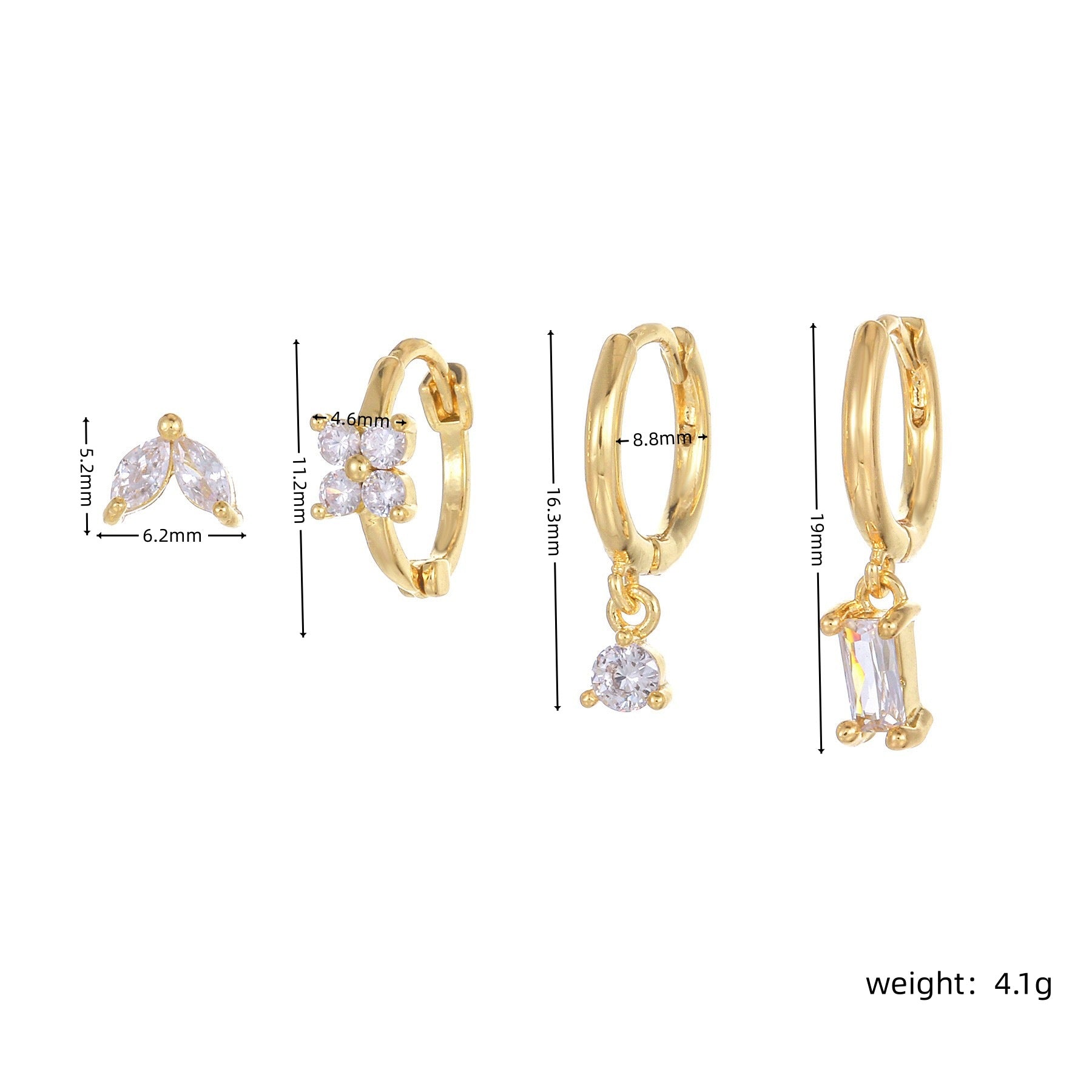 Three-piece set Gold Delicate CZ Earring Stacking Set - Huggie Hoops & Studs for Multiple Piercings 4