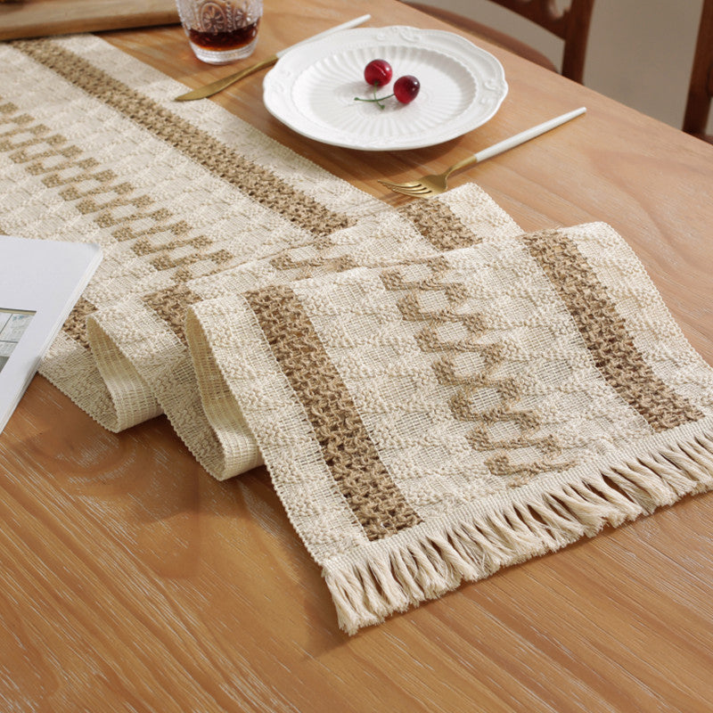 2-PCS Christmas Edition Bohemian Woven Table Runner with Tassels - Rustic Farmhouse Decor for Dining & Coffee Tables 3