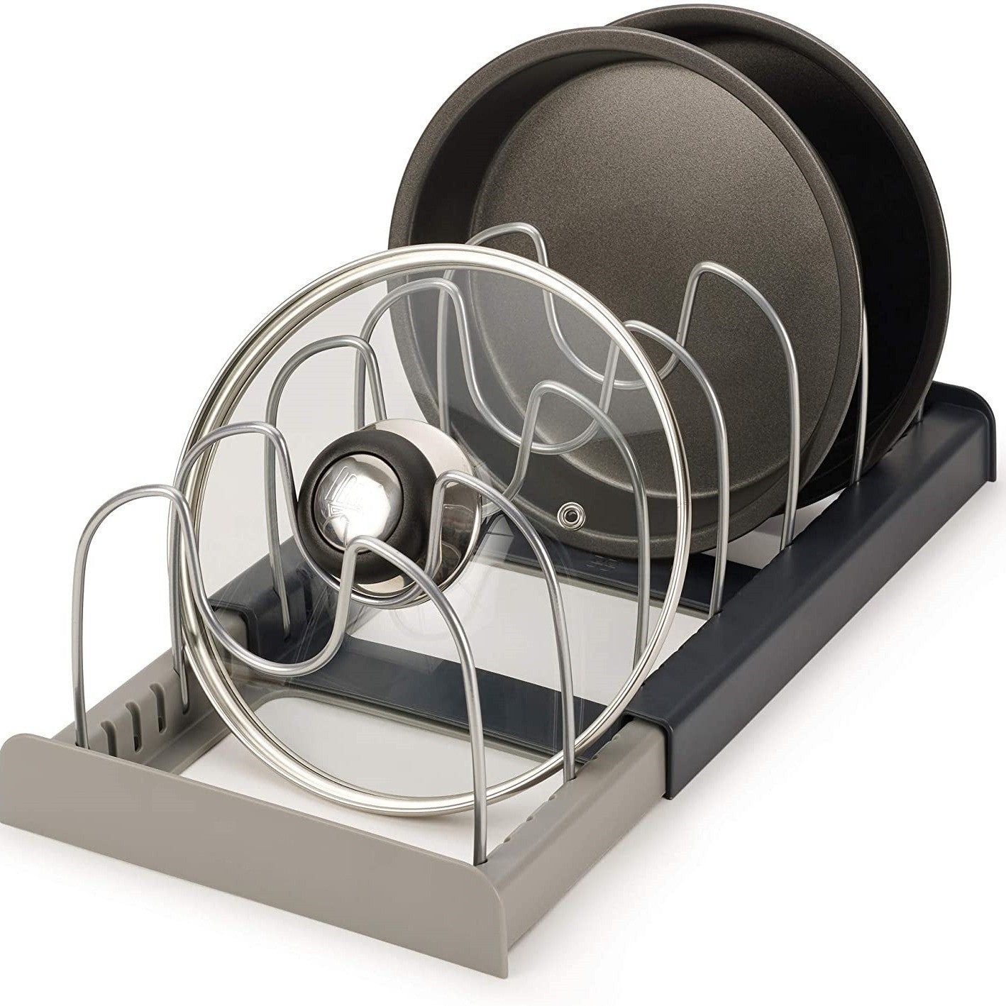Grey Expandable Pan & Pot Lid Organizer Rack - Adjustable Kitchen Cabinet Storage Holder for Bakeware & Cutting Boards 3