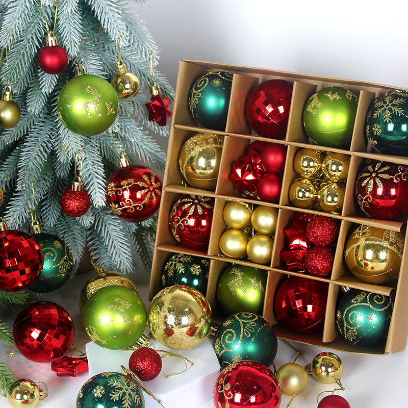 Green and red 44-Piece Assorted Christmas Baubles Set with Elegant Designs in Wooden Gift Box - 3-6cm Decorative Ornaments for Tree, Home & Holiday Display 4