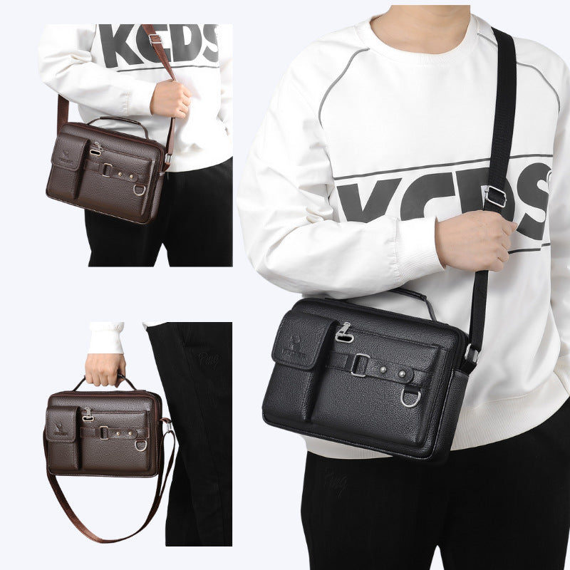 Plain black texture Men's Crossbody Shoulder Bag - Premium PU Leather Business & Commute Sling Bag 4