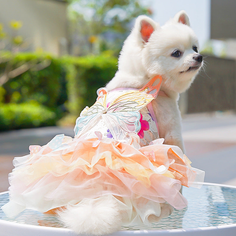 Butterfly Tutu Dress for Dogs & Cats - Summer Pet Princess Gown with Lace Wings and Layered Tulle Skirt(S)