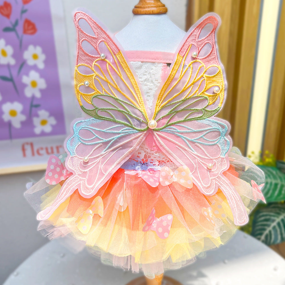 Butterfly Tutu Dress for Dogs & Cats - Summer Pet Princess Gown with Lace Wings and Layered Tulle Skirt(L)