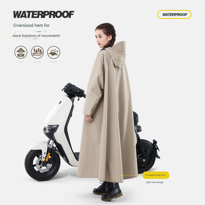 Black Long Full-Body Waterproof Raincoat for Electric Scooters & Motorcycles - Men's and Women's Riding Poncho with Adjustable Hood and Sleeve Design(2XL)